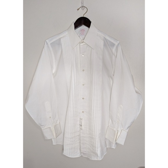 NWT Brooks Brothers White Tuxedo Dress Shirt Men 15/32 French Cuff 100% Cotton